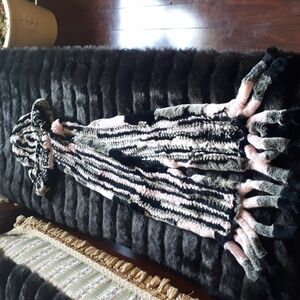 Stylish Pink and Black Fur Scarf and Hat